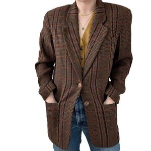 Vintage 1970s Womens Paul Stanley Wool Blend Fall Colors Tweed Preppy Blazer